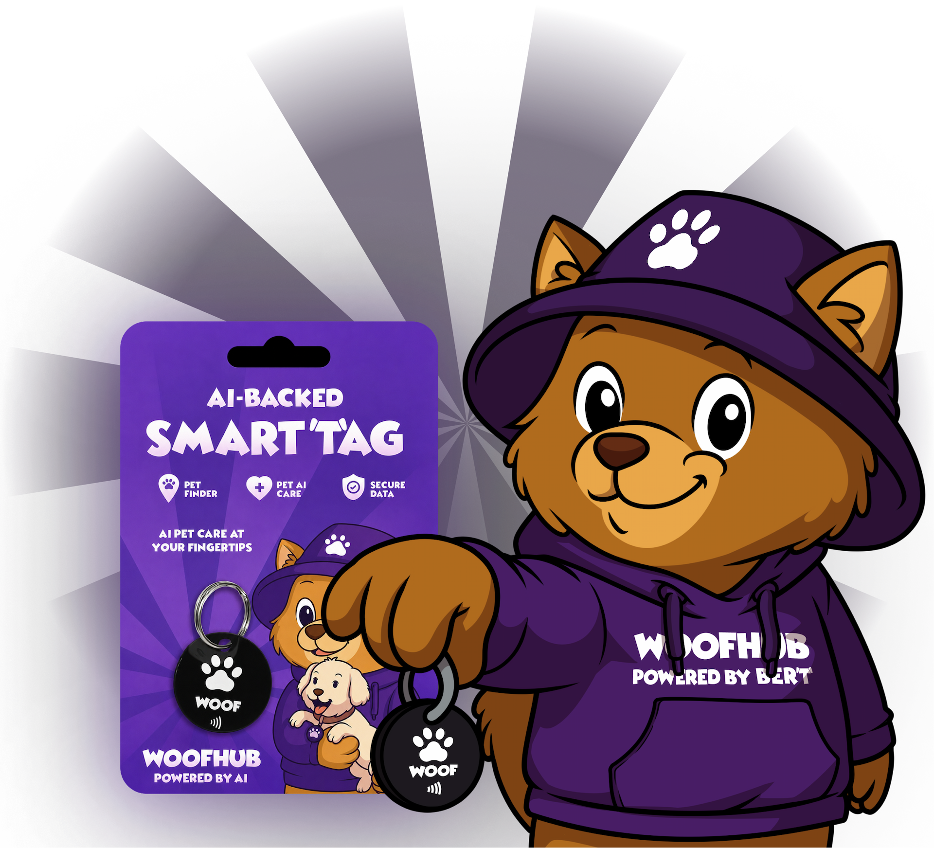 WoofHub Smart Tag with mascot